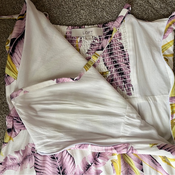 LOFT Paradise Tiered Dress White Tropical Palm Leaf Print | Size 6 | Never Worn - Picture 10 of 10
